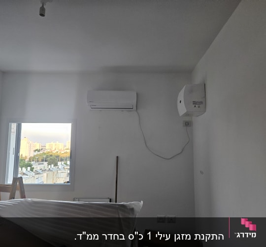 מזגן מותקן על קיר לבן בחדר